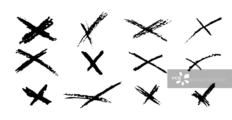 黑色手绘X形符号十字图案集合图片素材