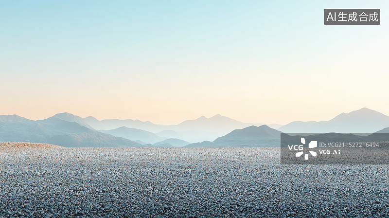 【AI数字艺术】蓝天映衬下的高原荒漠和碎石子地面图片素材
