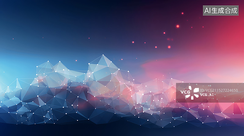 【AI数字艺术】蓝色星空多边形粉色点线连接科技背景图片素材