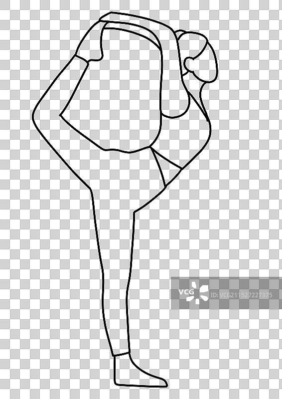 瑜伽站立体式动作简笔画插画元素-舞王式图片素材