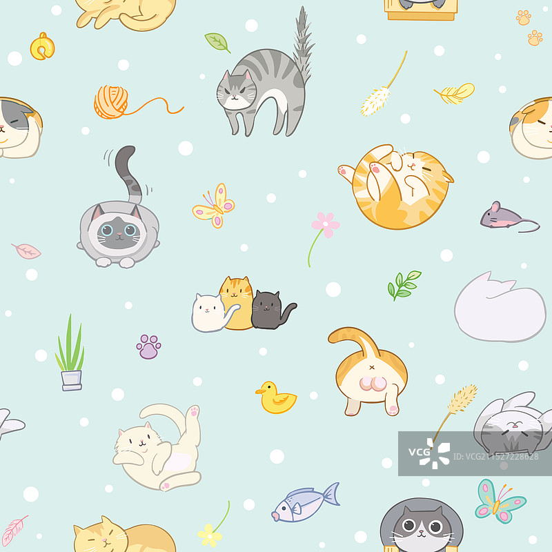 手绘可爱猫咪无缝图案图片素材