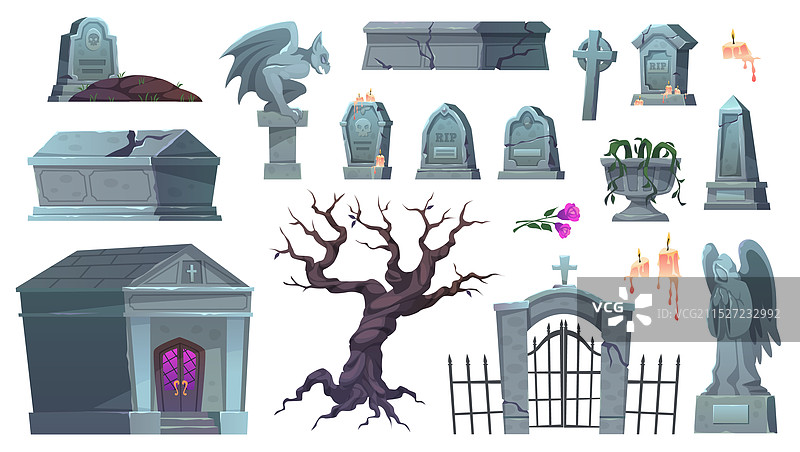 古老的墓地元素：家族墓碑图片素材