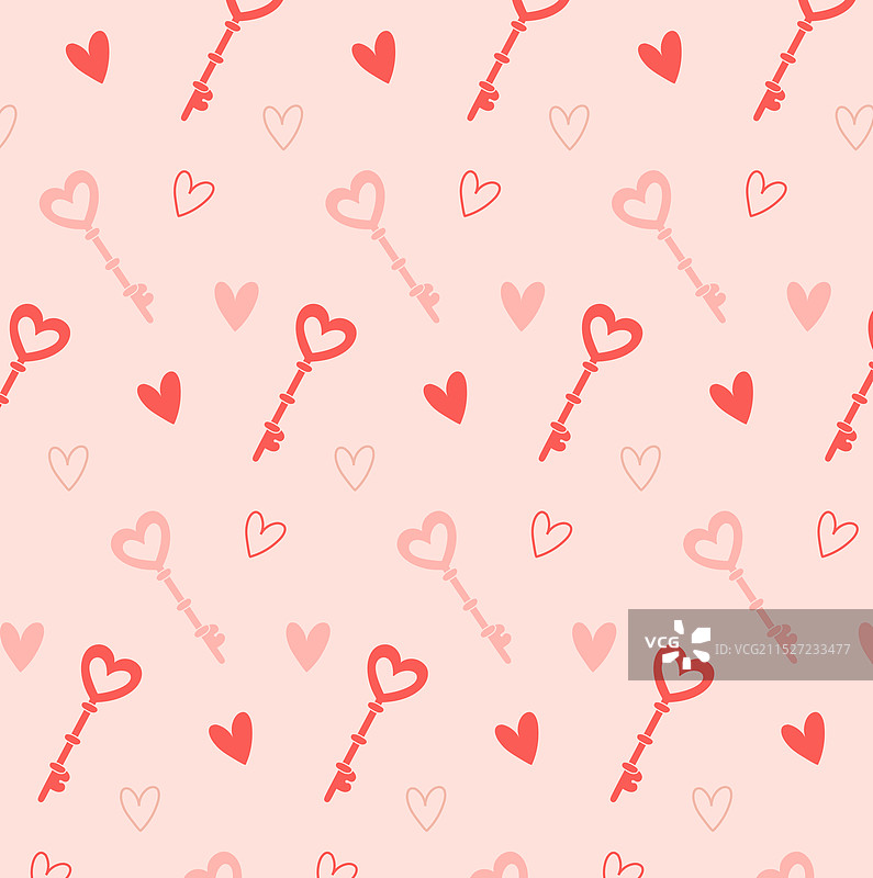 情人节钥匙和心形无缝图案图片素材