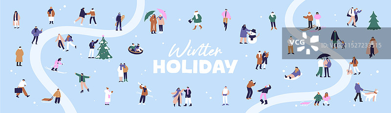 人们在冬季假期中玩耍（横版）图片素材