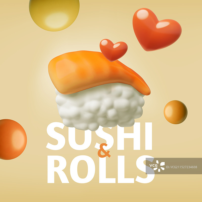 寿司和寿司卷3D卡通广告图片素材