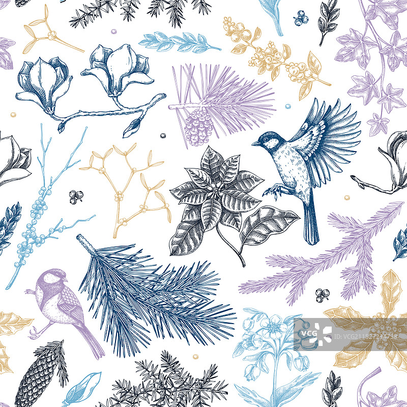 圣诞冬季花园无缝图案图片素材