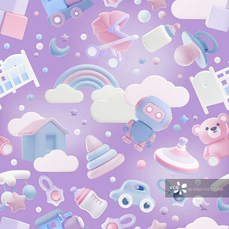 婴儿欢迎派对3D无缝卡通图案图片素材