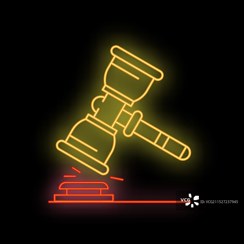 锤子敲击的黄色和红色霓虹灯标志图片素材