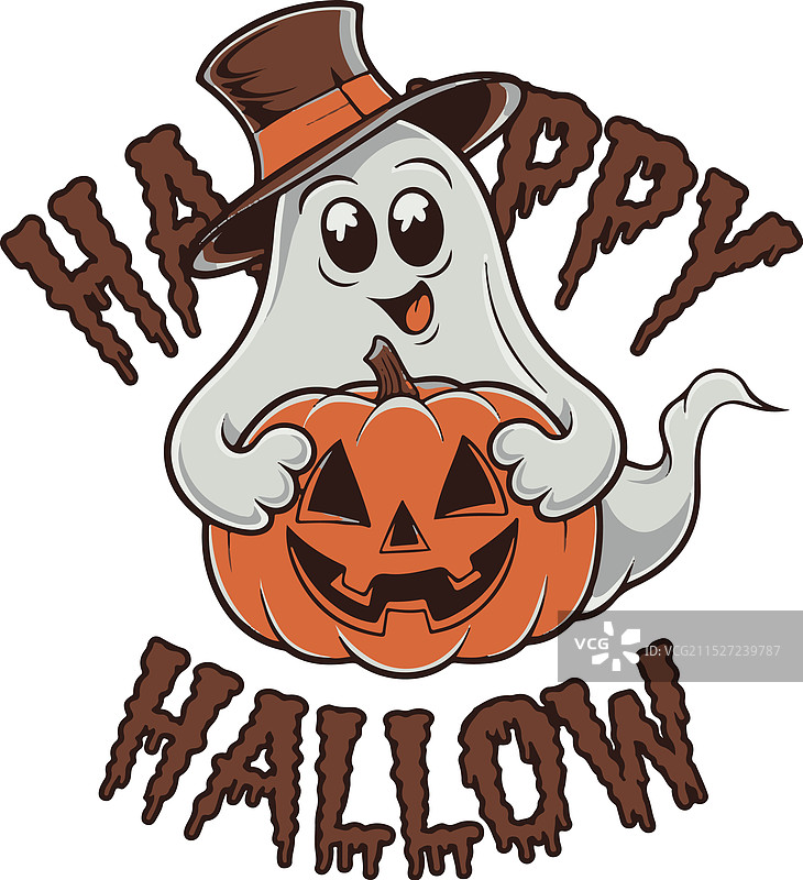 快乐的鬼魂抱着南瓜灯微笑图片素材