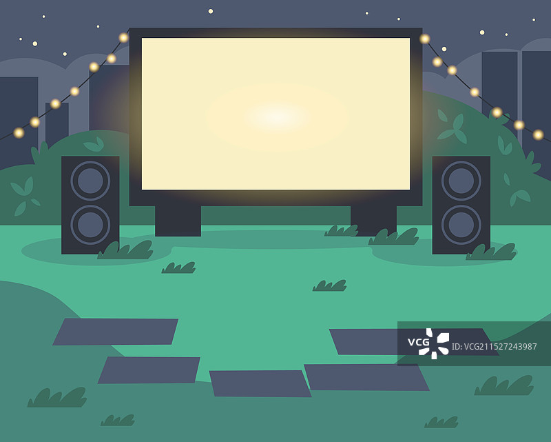公园电影院场景与餐垫图形图片素材