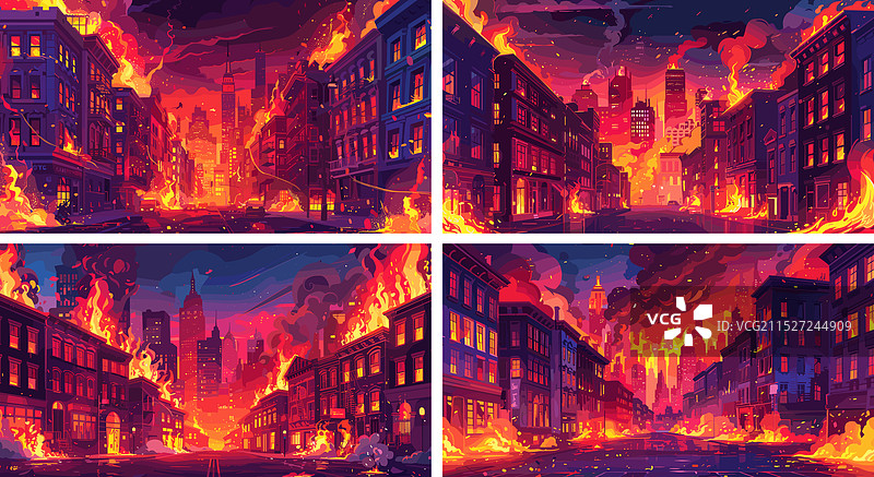 燃烧的卡通大都市视觉效果图片素材