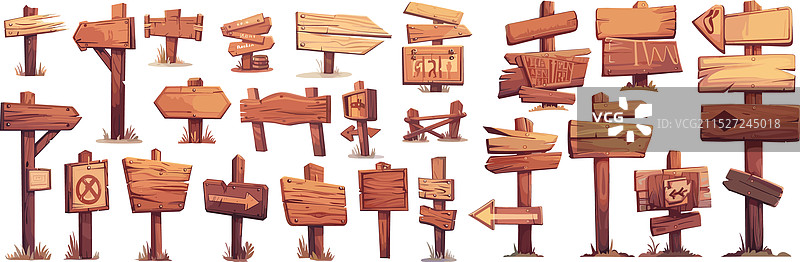 木制导航标志卡通空白套装图片素材