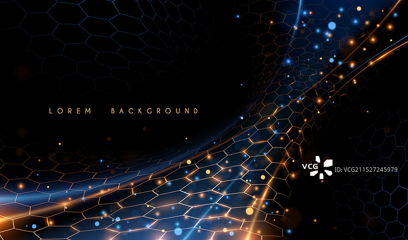 抽象蓝金色光六边形背景图片素材