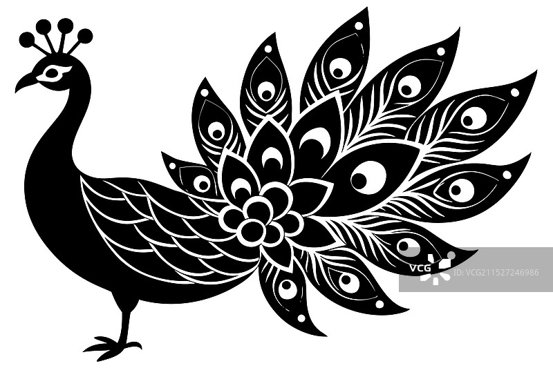 孔雀风格蓝果丽图案剪影图片素材