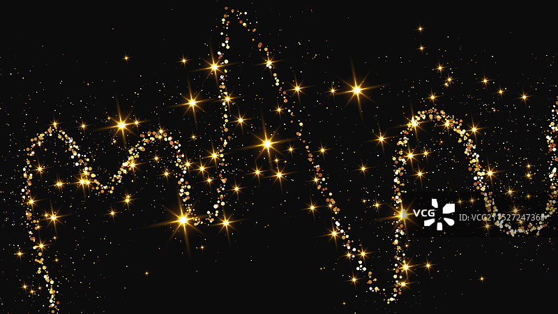 金色闪耀的彩纸屑波浪和星尘图片素材