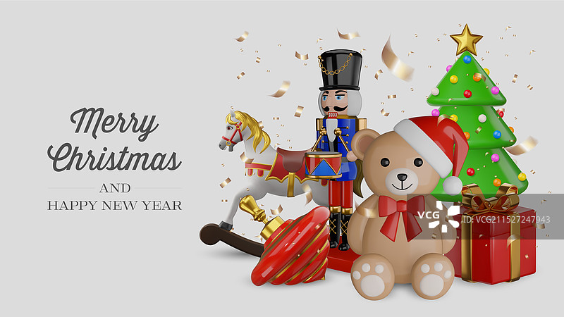 圣诞卡片配3D圣诞玩具图片素材