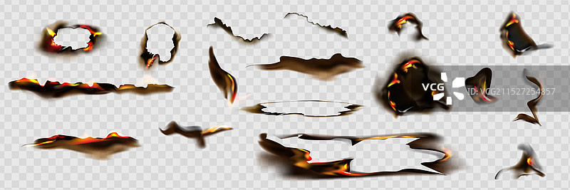 带有火焰和黑色灰烬的烧焦的纸张边缘图片素材