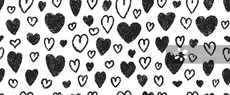 蜡笔绘制的心形无缝图案图片素材