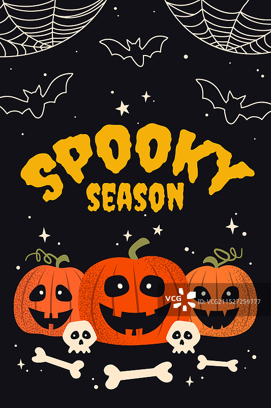 万圣节海报与南瓜蝙蝠头骨图片素材
