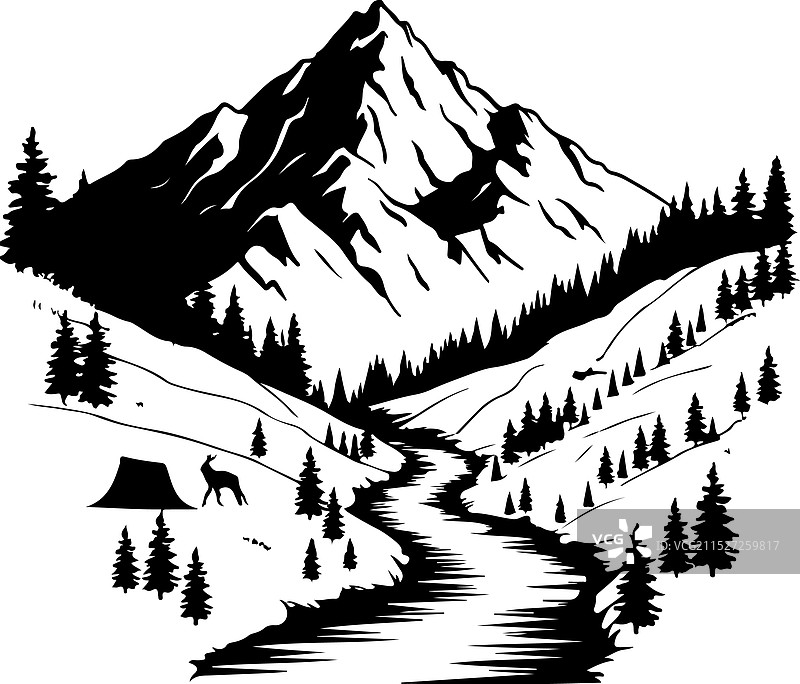 山峰黑白照片图片素材