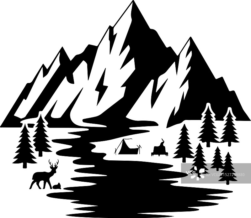 黑白山峰图片素材