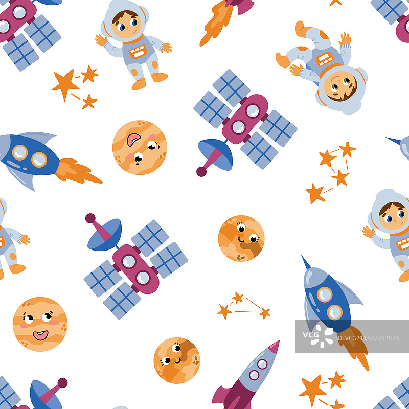 太空无缝图案火箭宇航员星球图片素材
