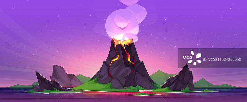 日落或日出时火山喷发景观图片素材