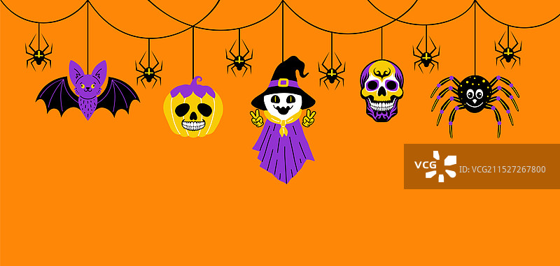 带有涂鸦风格角色的万圣节garland图片素材