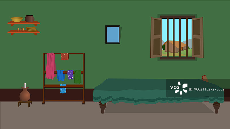 贫困泥屋卧室内部场景图片素材