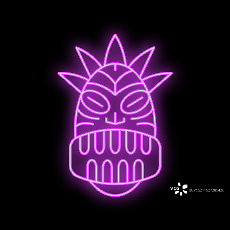 明亮霓虹提基面具在黑色背景上发光图片素材
