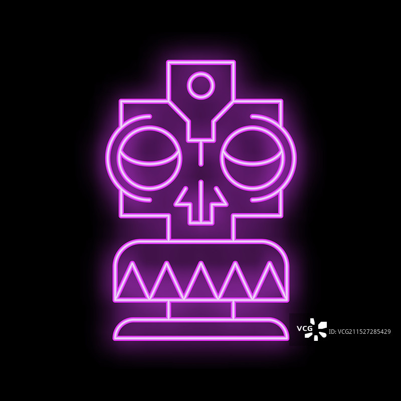 明亮的霓虹灯标志，显示一个大眼睛的提基偶像图片素材