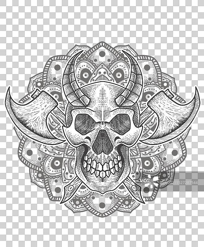 手持斧头武器的恶魔骷髅头图片素材