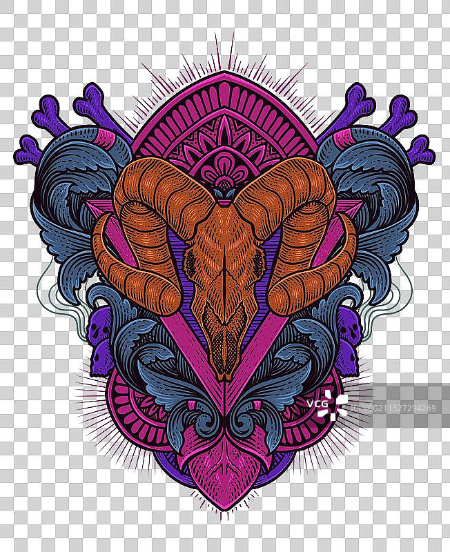 古典雕刻装饰风格山羊头骨图片素材