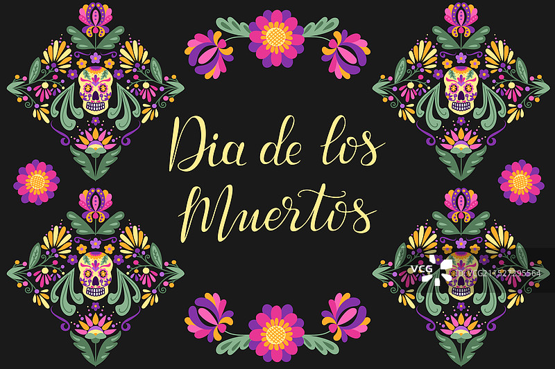 带有手绘图案的亡灵节扁平banner图片素材