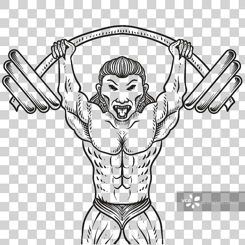 健美运动员举起黑色重杠铃图片素材