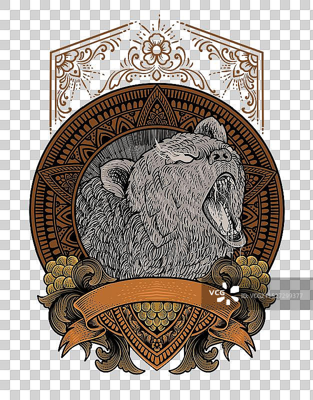 复古雕刻风格灰熊图片素材