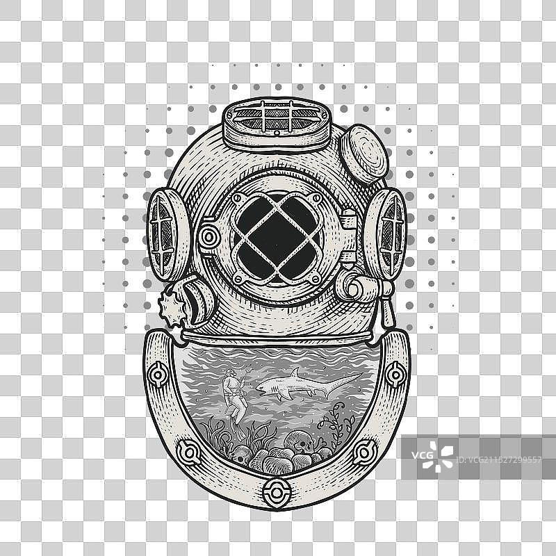 复古潜水头盔白色背景图片素材