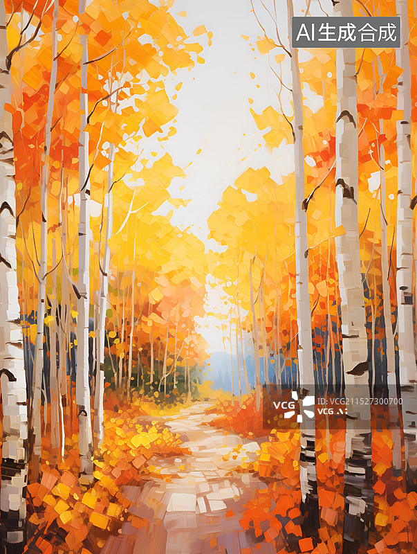 【AI数字艺术】油画秋天的白桦林图片素材