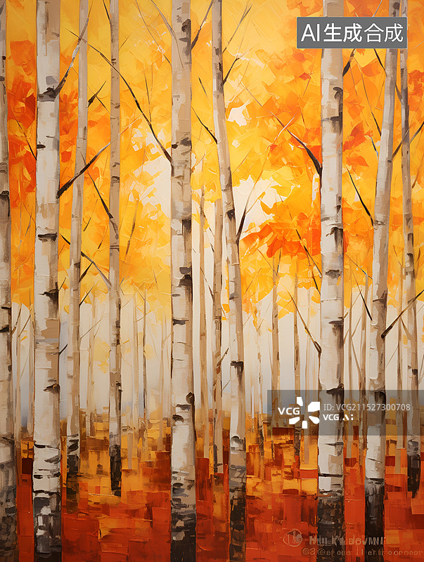 【AI数字艺术】油画秋天的白桦林图片素材