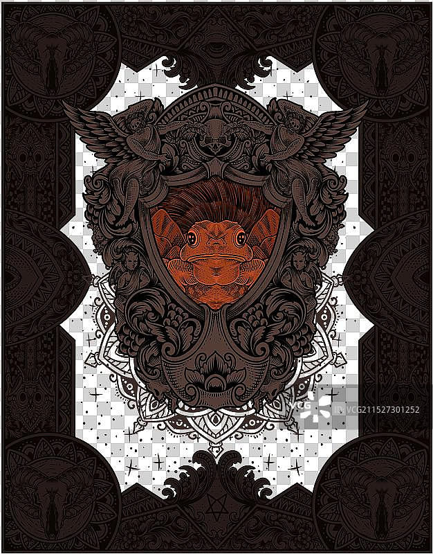 复古雕刻风格青蛙图片素材