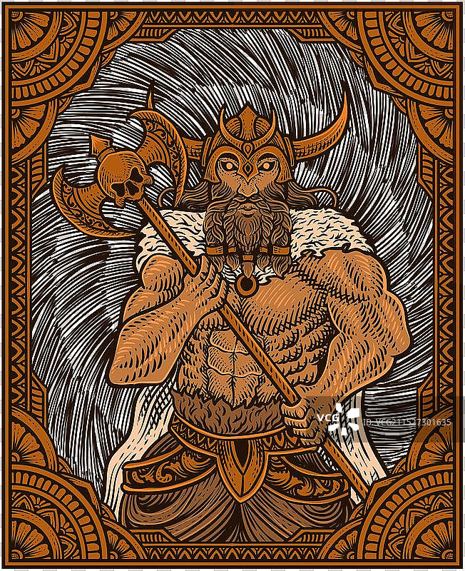 带有雕刻装饰的古董维京战士图片素材