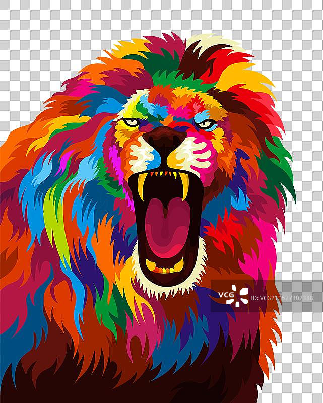 波普艺术风格的彩色狮子头图片素材