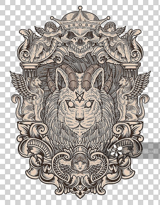 雕刻风格复古恶魔猫图片素材