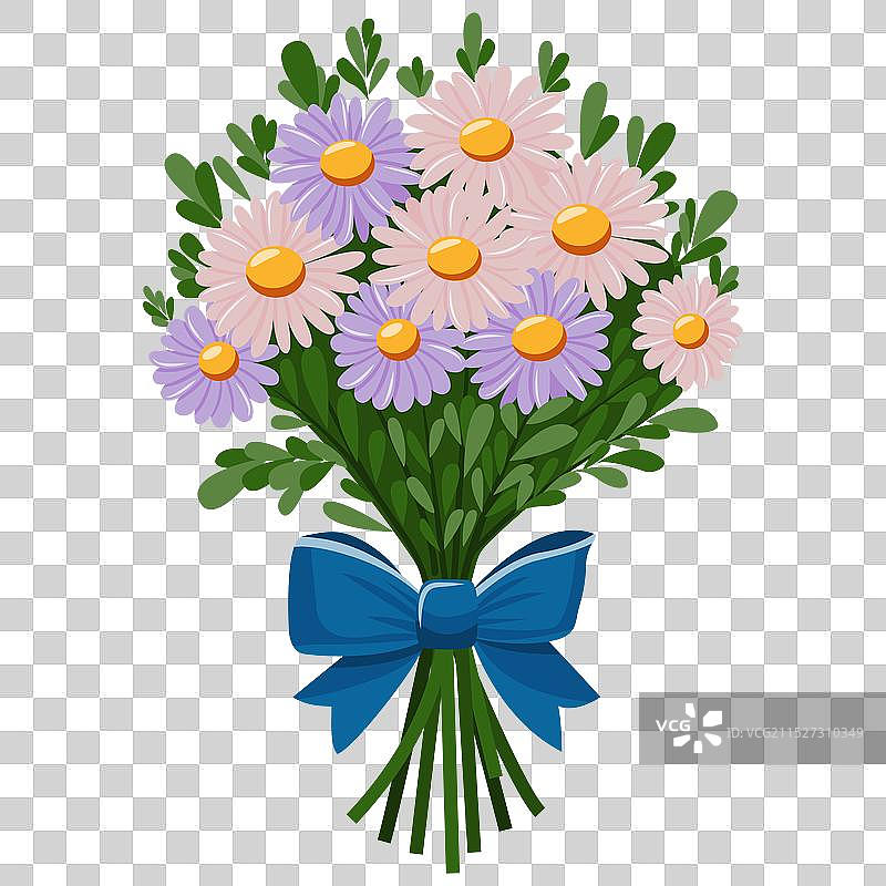 蓝色丝带鲜花花束图片素材