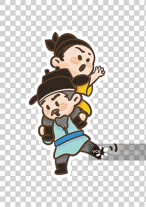 手绘骑肩膀人物可爱搞笑q版卡通古人图片素材