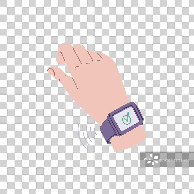 手戴智能手表，显示已批准付款图标图片素材