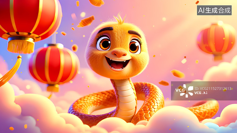【AI数字艺术】蛇年吉祥物三维插画图片素材