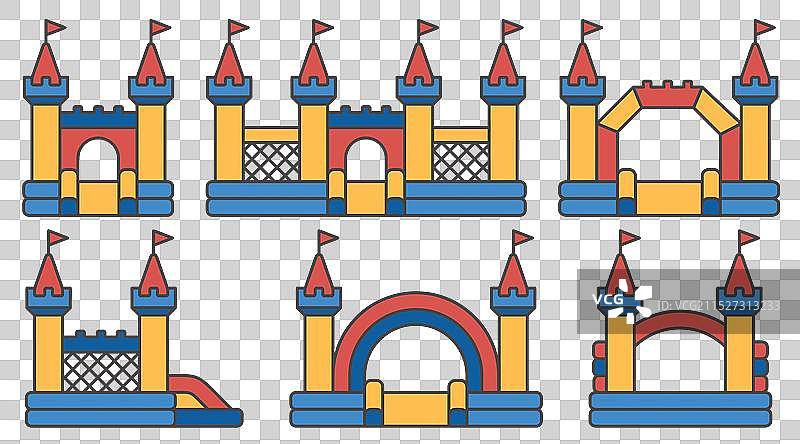 充气城堡彩色图标套装图片素材