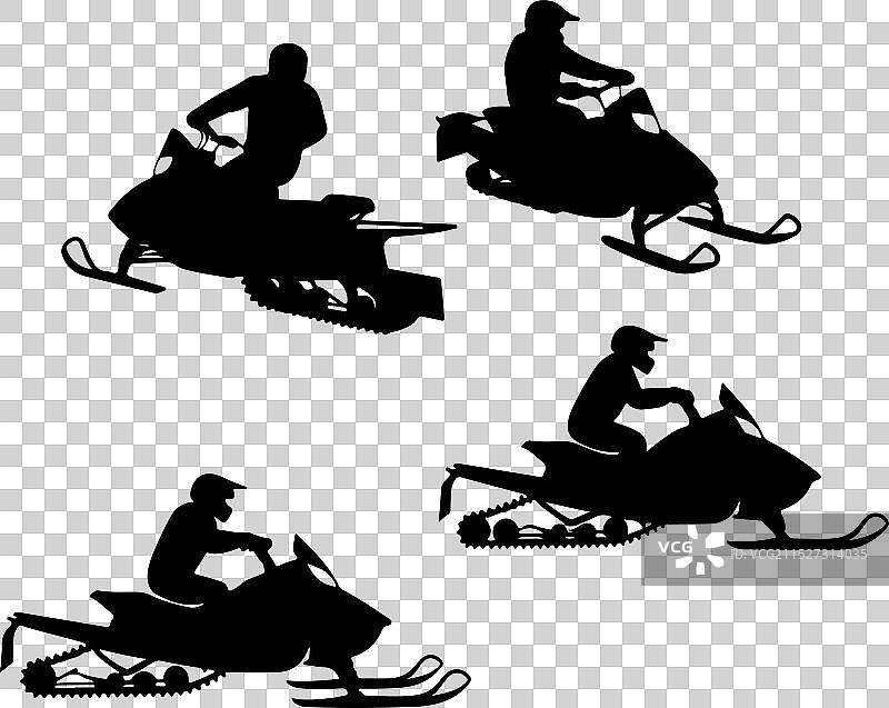 白色背景上的雪地摩托剪影图片素材