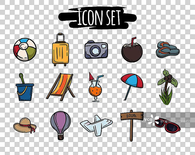 手绘旅行主题图标合集图片素材